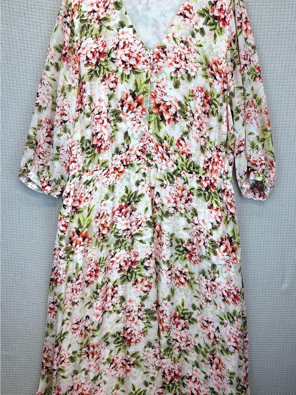 J Jill Pebble Hydrangea Pink Floral Print Tie Waist Dress Sz 2X Feminine Cottage - Picture 1 of 9